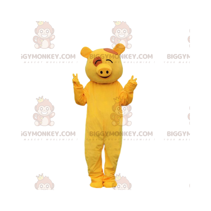 BIGGYMONKEY™ Schweine-Maskottchen-Kostüm gelbes BIGGYMONKEY™ Schweine-Maskottchen-Kostüm gelbes