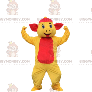 BIGGYMONKEY™ varken mascotte kostuum geel en rood varken