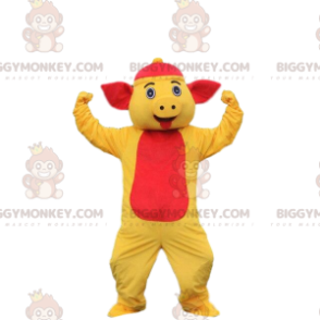 BIGGYMONKEY™ varken mascotte kostuum geel en rood varken kostuum. varken kostuum - Varken mascottes - BiggyMonkey.com