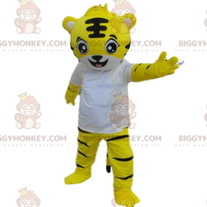 Στολή Tiger, Κίτρινη στολή μασκότ BIGGYMONKEY™ Tiger, Fancy φόρεμα αιλουροειδών - Μασκότ τίγρης - BiggyMonkey.com