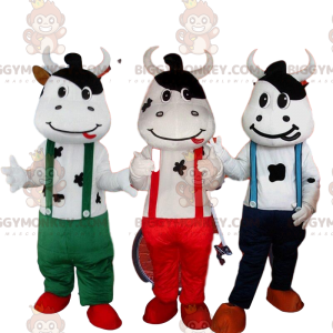 3 mascottes BIGGYMONKEY™ de vaches, costumes de vaches, Costume