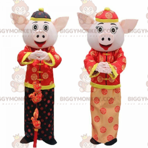 2 asiatiske grise, BIGGYMONKEY™ kinesisk tegnmaskotkostume