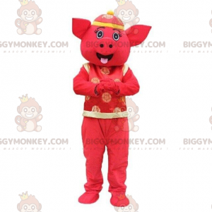 Asia Pig BIGGYMONKEY™ Mascot Costume, Asian Costume, Red Pig