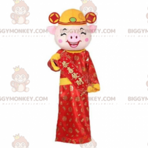 Asia Pig BIGGYMONKEY™ maskotkostyme, asiatisk kostyme, Red Pig Fancy Dress - Grisemaskotter - BiggyMonkey.com