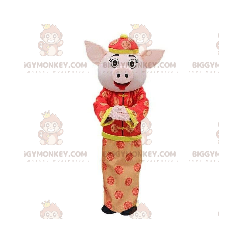 Kostým maskota koketního prasete BIGGYMONKEY™, kostým Asie Kostým maskota koketního prasete BIGGYMONKEY™, kostým Asie