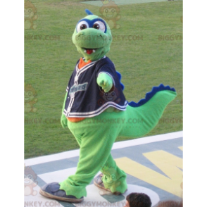 Costume de mascotte BIGGYMONKEY™ de dragon vert bleu et rouge -