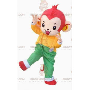Traje de mascote BIGGYMONKEY™ de macaco com roupa colorida