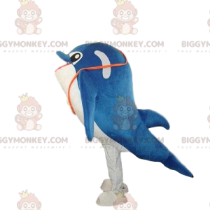 Kostým maskota modrobílého delfína BIGGYMONKEY™, kostým velryby