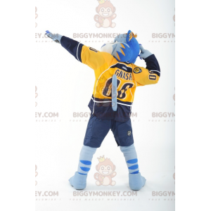 Traje de mascote azul branco e amarelo tigre BIGGYMONKEY™ –