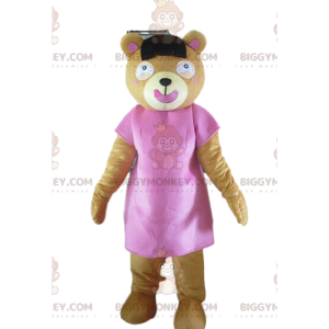 Vaaleanpunainen nalle BIGGYMONKEY™ maskottiasu, ruskea karhuasu
