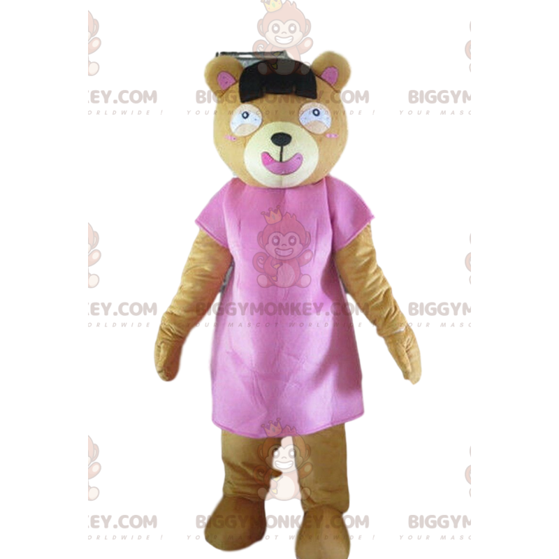 Pink teddy BIGGYMONKEY™ mascot costume, brown bear costume - Pink teddy BIGGYMONKEY™ mascot costume, brown bear costume -