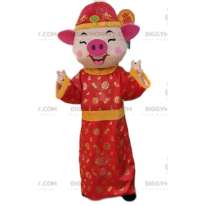Costume de mascotte BIGGYMONKEY™ de cochon en tenue asiatique