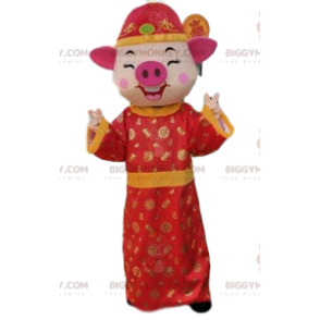 Gris BIGGYMONKEY™ maskotdräkt i asiatisk outfit, asiatisk