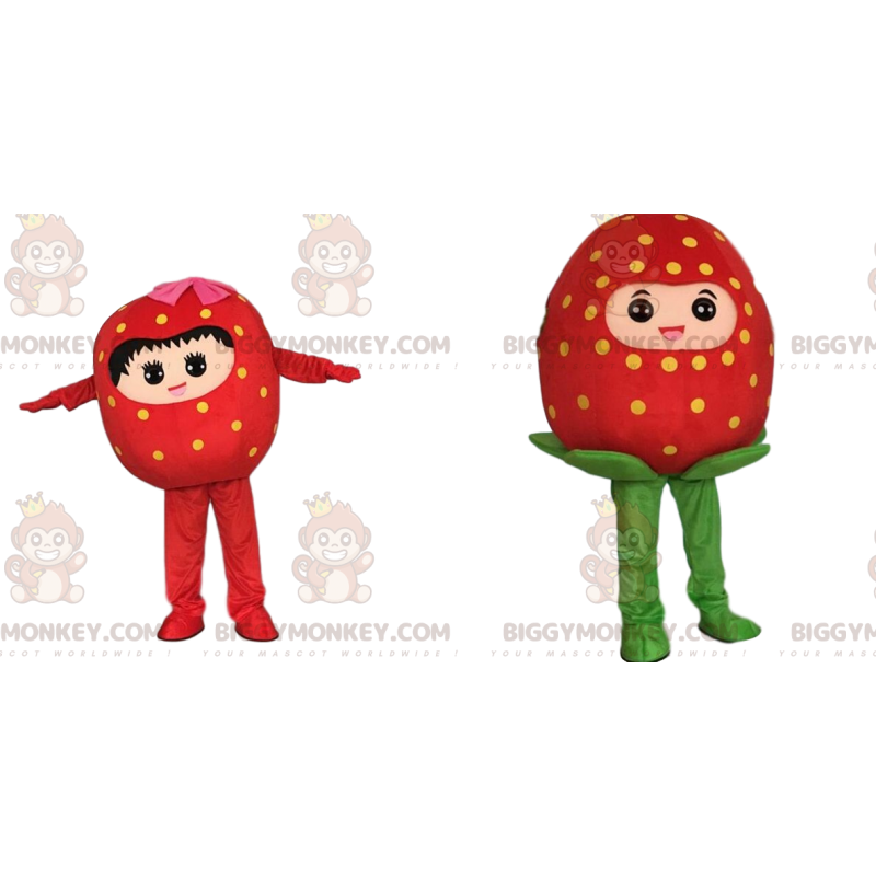Duo de mascottes BIGGYMONKEY™ de fraises, costumes de fraises - Duo de mascottes BIGGYMONKEY™ de fraises, costumes de fraises -