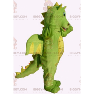 BIGGYMONKEY™ costume da mascotte drago verde e giallo, costume