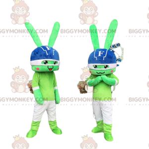2 BIGGYMONKEY™s mascot of green rabbits, rabbit costumes, shock