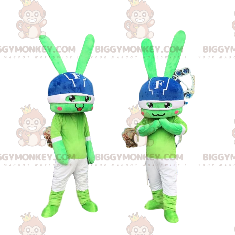 2 BIGGYMONKEY™s maskot av grønne kaniner, kaninkostymer, sjokkduo - Kanin maskot - BIGGYMONKEY_08347 - BiggyMonkey.com