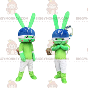 2 BIGGYMONKEY™s maskot av grønne kaniner, kaninkostymer, sjokkduo - Kanin maskot - BIGGYMONKEY_08347 - BiggyMonkey.com