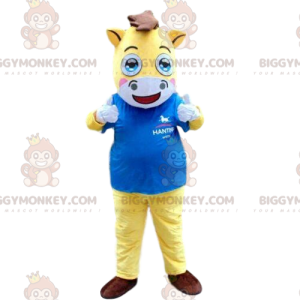 Kostým maskota žlutobílého koně BIGGYMONKEY™, jezdecký kostým –