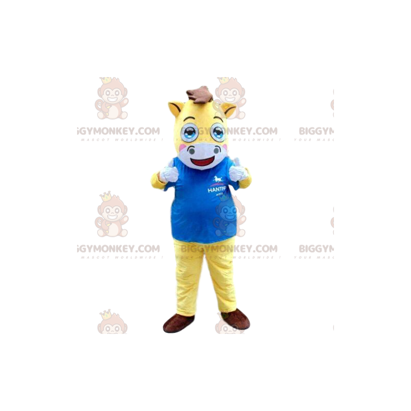 Gul och vit häst BIGGYMONKEY™ maskotdräkt, riddräkt - Gul och vit häst BIGGYMONKEY™ maskotdräkt, riddräkt -