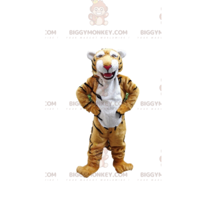 BIGGYMONKEY™ mascot costume of yellow and white tiger, feline