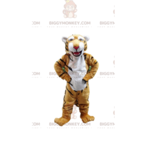 BIGGYMONKEY™ mascot costume of yellow and white tiger, feline