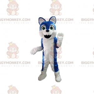 Blau-weißer Hund BIGGYMONKEY™ Maskottchenkostüm, pelziges
