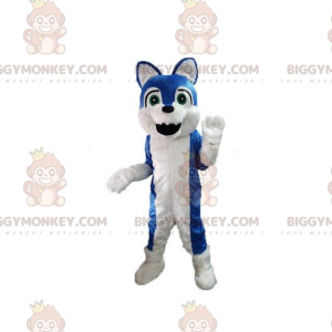 Blauw-witte hond BIGGYMONKEY™ mascotte kostuum, harige