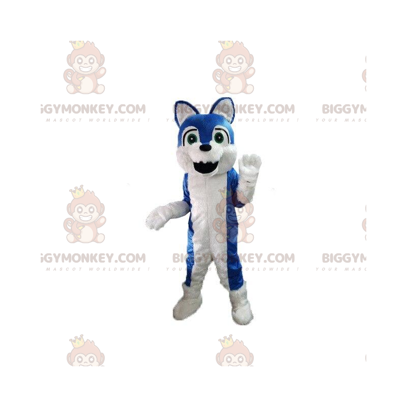 Blauw-witte hond BIGGYMONKEY™ mascotte kostuum, harige