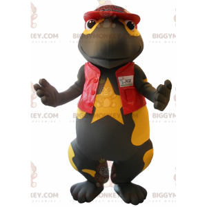 Sødt sort og gul salamander maskotkostume BIGGYMONKEY™ klædt i rødt