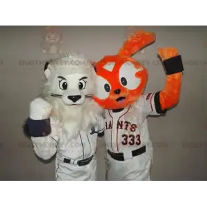 2 BIGGYMONKEY™s maskot: en hvid løve og en orange kanin -