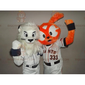 2 Maskot BIGGYMONKEY™: bílý lev a oranžový králík –