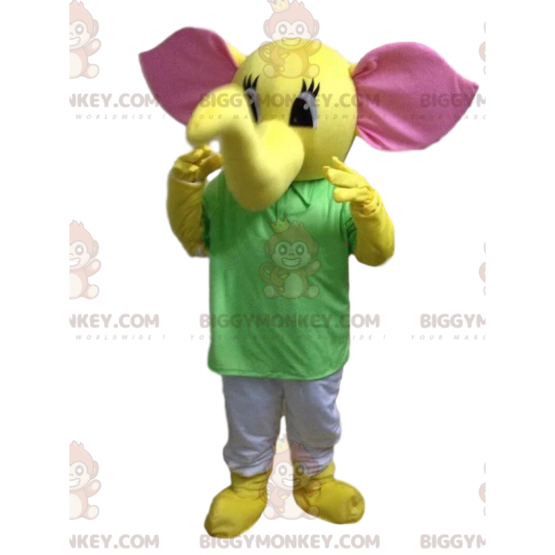 BIGGYMONKEY™ mascot costume of yellow elephant, pachyderm