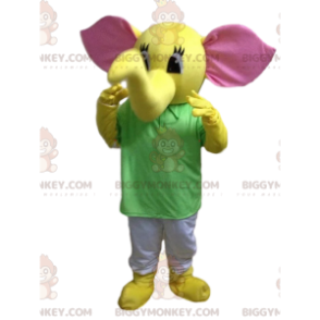 BIGGYMONKEY™ mascot costume of yellow elephant, pachyderm