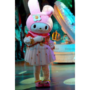 Very Feminine White and Pink Rabbit BIGGYMONKEY™ Mascot Costume