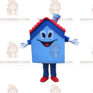 Blauw en rood huis, huis BIGGYMONKEY™ mascottekostuum, woning -
