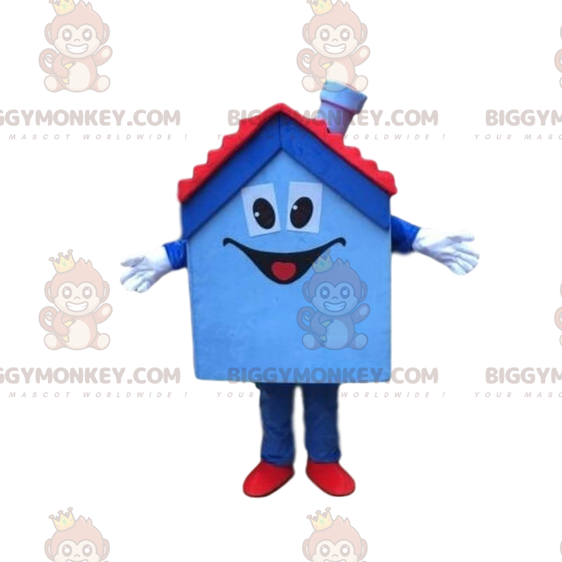 Blue and Red House, House BIGGYMONKEY™ Mascot Costume, Dwelling Blue and Red House, House BIGGYMONKEY™ Mascot Costume, Dwelling