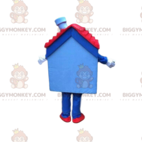 Blauw en rood huis, huis BIGGYMONKEY™ mascottekostuum, woning -