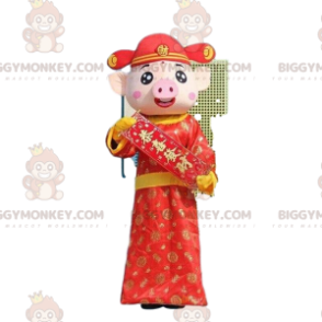 Traje de Mascote de Porco BIGGYMONKEY™, Traje de Porco Asiático, Deus da Riqueza - Mascotes de porco - BiggyMonkey.com