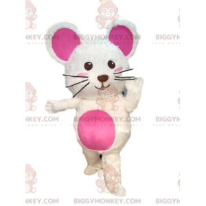 Costume de mascotte BIGGYMONKEY™ de souris blanche, costume de