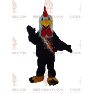 Mascotte kostuum zwarte haan BIGGYMONKEY™, kippenkostuum