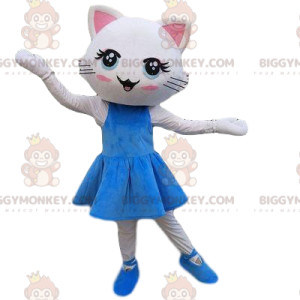 BIGGYMONKEY™ mascot costume of white cat in dress, pussy