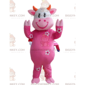 BIGGYMONKEY™ Maskottchenkostüm rosa Kuh mit Blumen