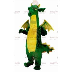 Traje de mascote BIGGYMONKEY™ dragão verde e amarelo, traje de