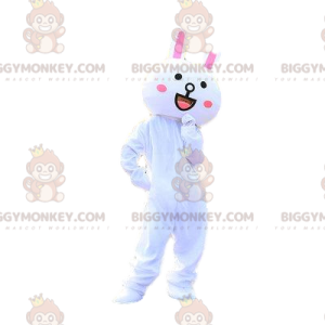 White and pink bunny BIGGYMONKEY™ mascot costume, big bunny