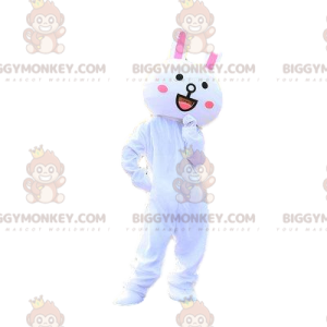 Λευκό και ροζ κουνελάκι μασκότ BIGGYMONKEY™, κοστούμι μεγάλου