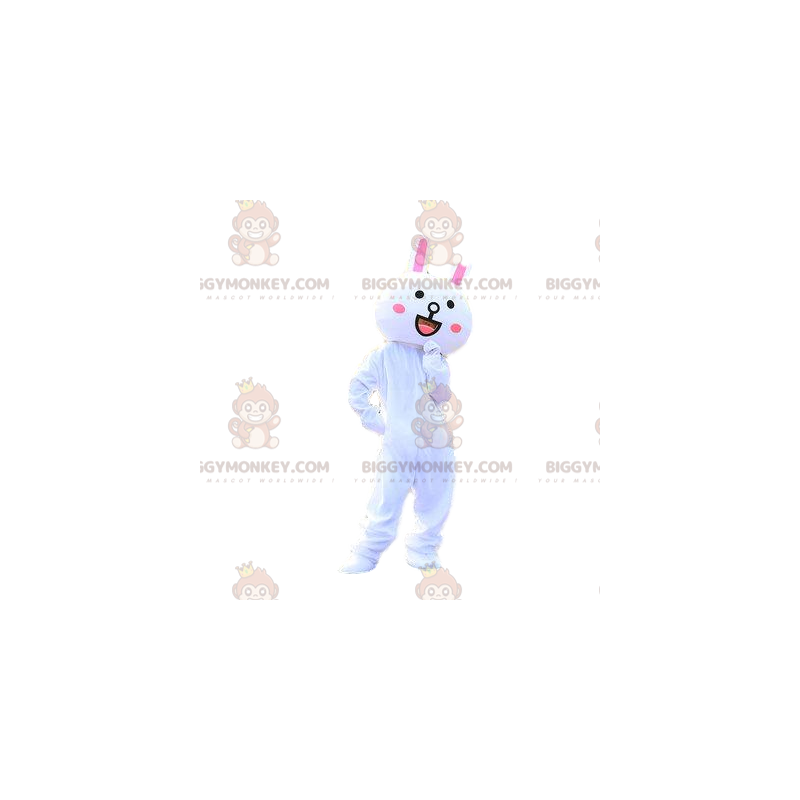 Costume de mascotte BIGGYMONKEY™ de lapin blanc et rose Costume de mascotte BIGGYMONKEY™ de lapin blanc et rose
