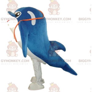 BIGGYMONKEY™ mascot costume white and blue dolphin, whale