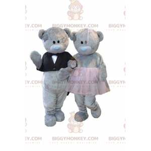 2 BIGGYMONKEY™s maskot av grå bamser, bjørnekostymer, teddypar - Bjørn maskot - BIGGYMONKEY_08494 - BiggyMonkey.com
