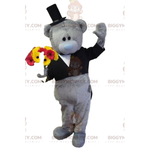 Grå bamse BIGGYMONKEY™ maskotkostume, bjørnekostume, stilfuld